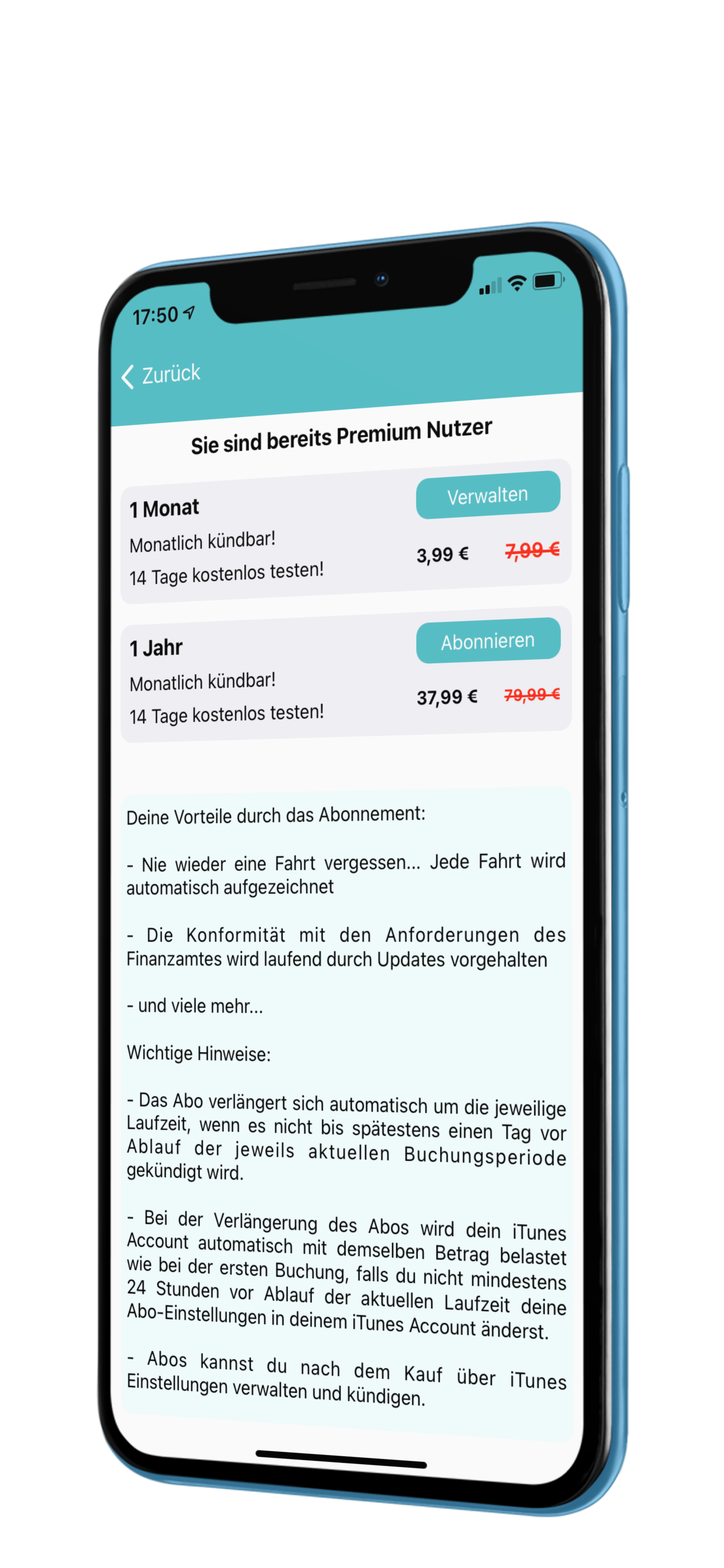 Fahrtenbuch-App Preise